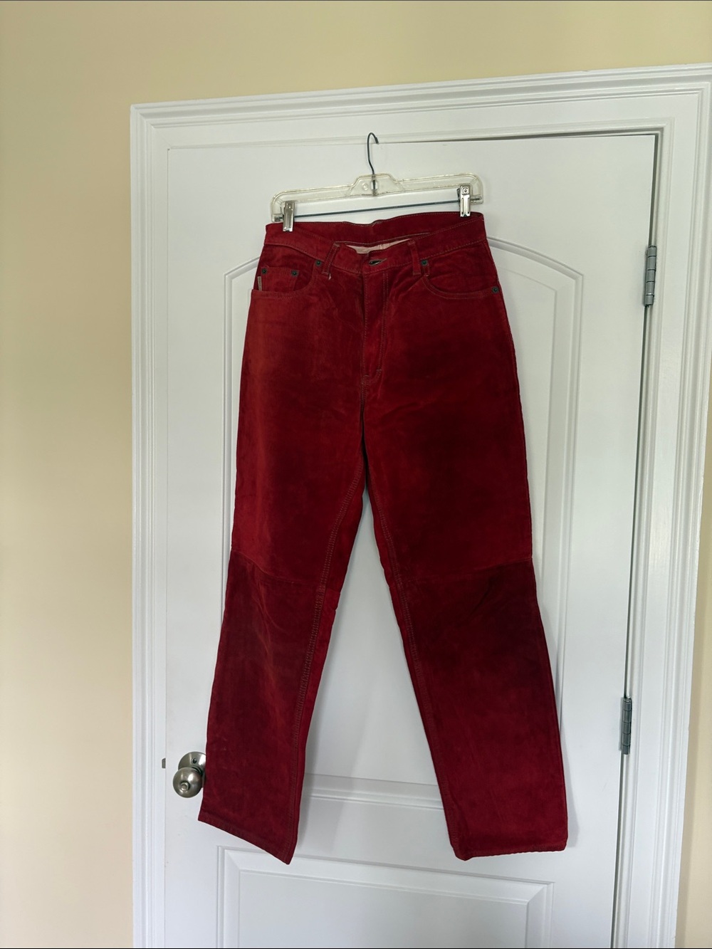Unisex Red Suede Pants - Classic Straight Fit